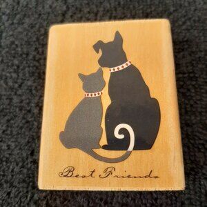 NOS 2004 Best Friend Pets 3785D Delta Rubber Stamp Stamped CAT & DOG silhouettes